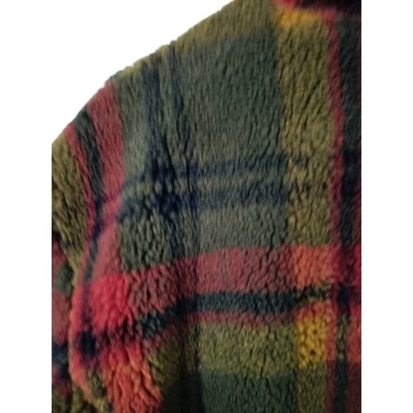 3235) Vintage Braetan Micro Velour Fleece Plaid Zip Front Berber Coat Large - Picture 5 of 11